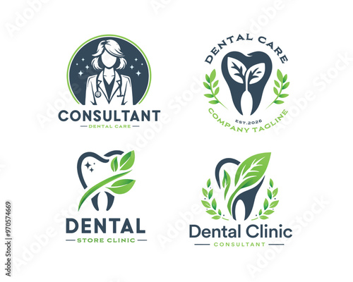 Set dental clinic professional logo template for medical business