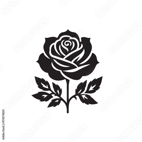Rose vector design. Rose logo with leaf. Rose vector illustration isolated on white background.