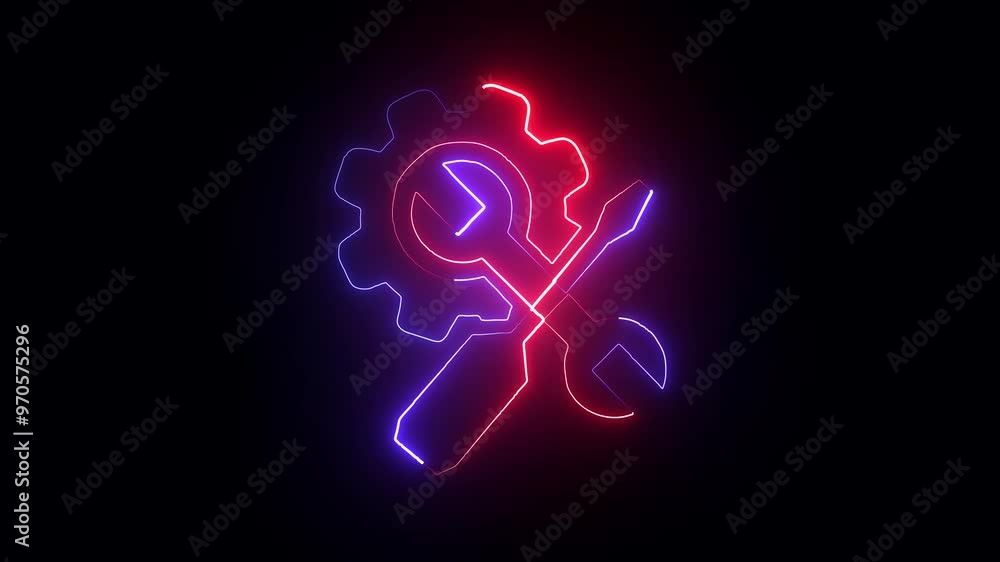 Glowing neon line setting icon with spinning gears icon animated. Technology setting icon concept. Glowing neon line setting icon with spinning gears icon animated. Technology setting icon concept.