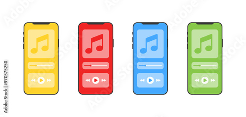 Phone player set icons. Flat style. Vector icons.