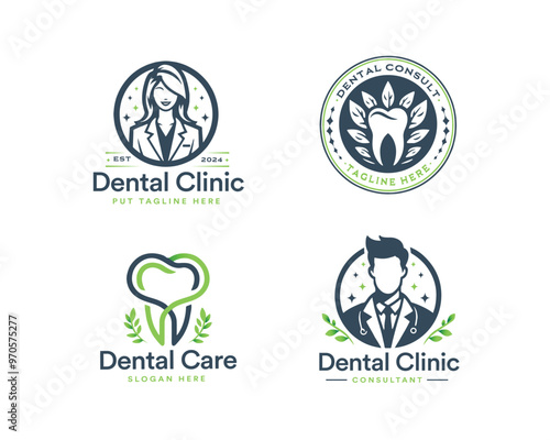 Set dental clinic professional logo template for medical business