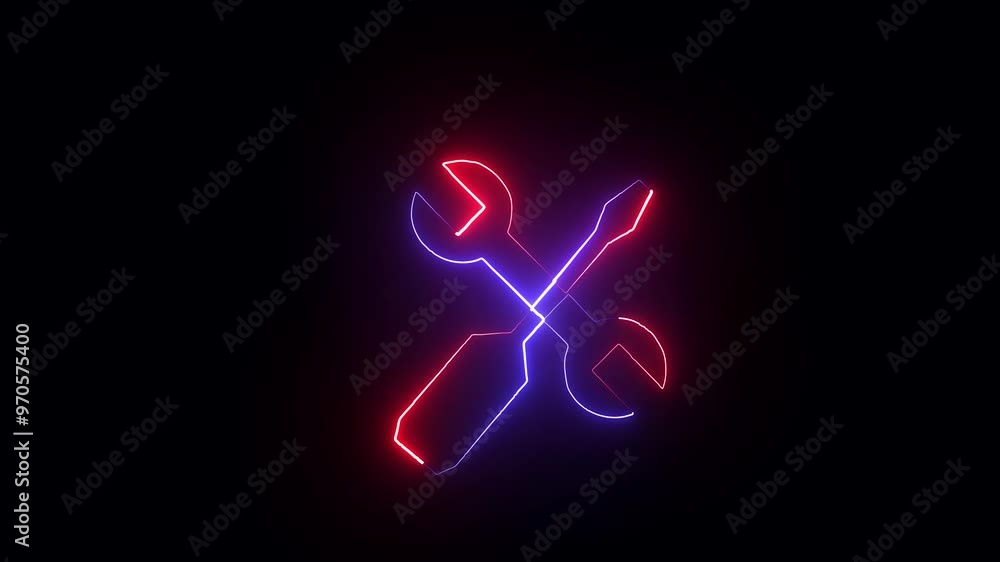Glowing neon line setting icon with spinning gears icon animated. Technology setting icon concept. black background.