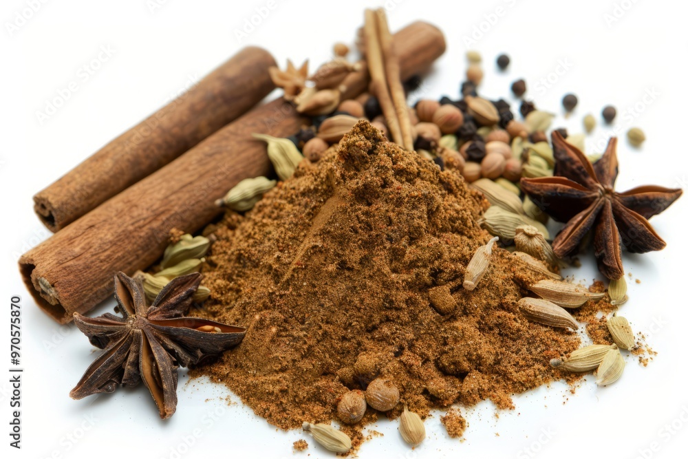 A fresh Garam masala and Garam masala Power isolated on white A fresh Garam masala and Garam masala Power isolated on white