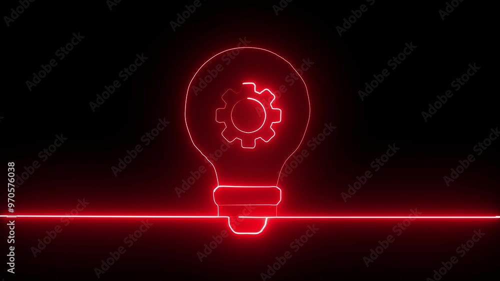 Neon line red, color Gear with shining light bulb icon. The innovation and idea concept background. Neon line red, color Gear with shining light bulb icon. The innovation and idea concept background.