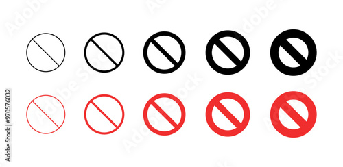 Prohibitory sign set icons. Linear and flat style. Vector icons.