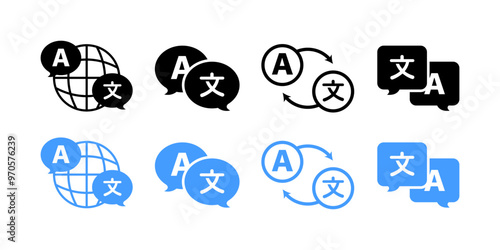 Translate set icons. Flat and silhouette style. Vector icons.