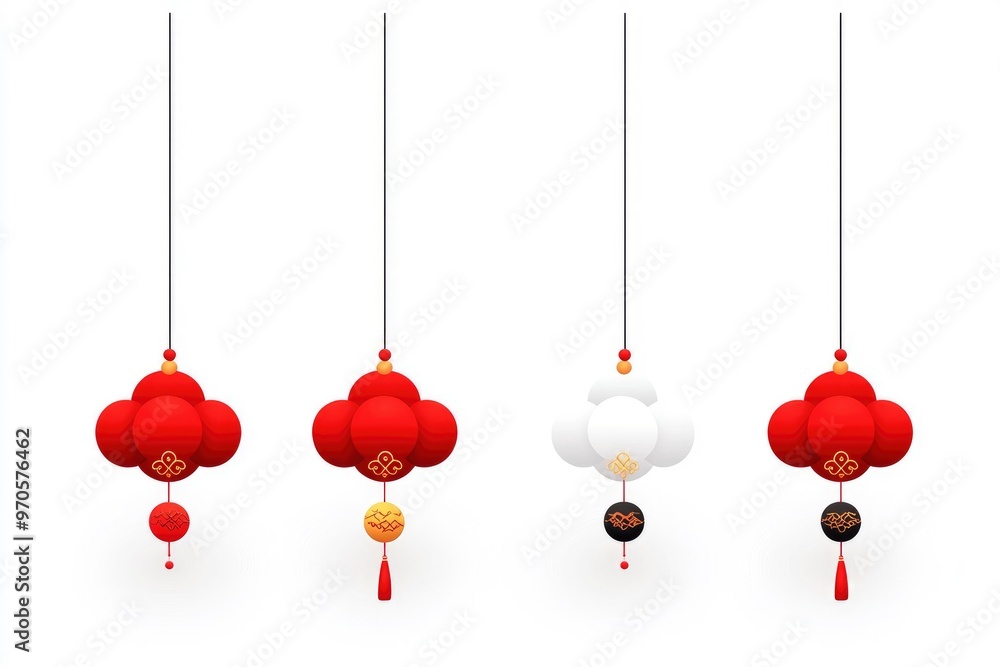 Chinese New Year Lanterns with Gold and Black Tassels Chinese New Year Lanterns with Gold and Black Tassels