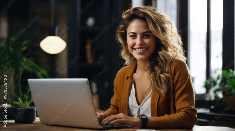 Happy Beautiful woman celebrating success while working on a laptop at home Happy Beautiful woman celebrating success while working on a laptop at home