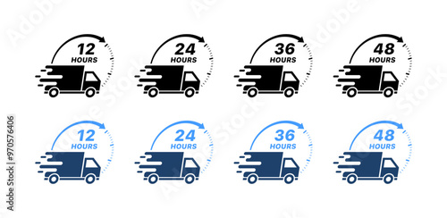 12 24 36 48 hours set icons. Timer icons. Flat and linear style. Vector icons.