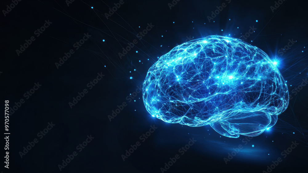 Glowing digital brain with neural network connections Glowing digital brain with neural network connections