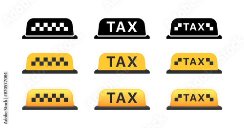 Taxi set icons. Flat and silhouette style. Vector icons.
