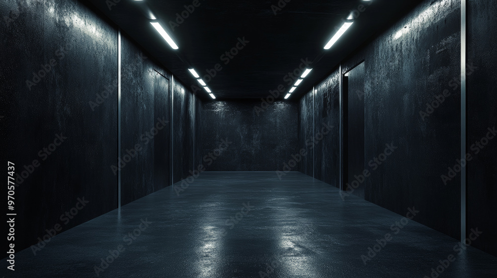 This is a computer-generated image of a completely dark, empty room. The room has metal objects in it and is designed to be used in virtual reality. This is a computer-generated image of a completely dark, empty room. The room has metal objects in it and is designed to be used in virtual reality.
