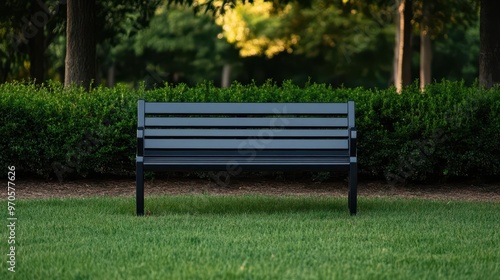 A serene park scene with a Talk to Me bench, encouraging conversation, park, talk to me, bench