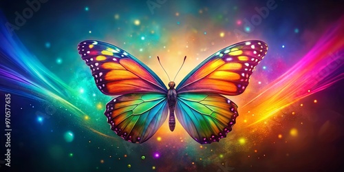 Colorful, enchanting butterfly radiating a beautiful glow in multiple hues