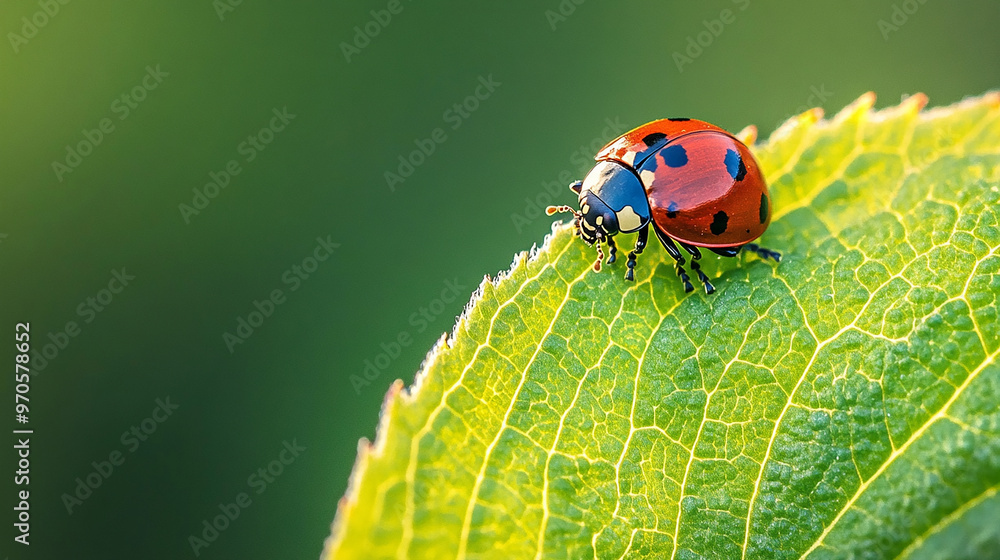 Fototapeta premium ladybug and leaf macro photography