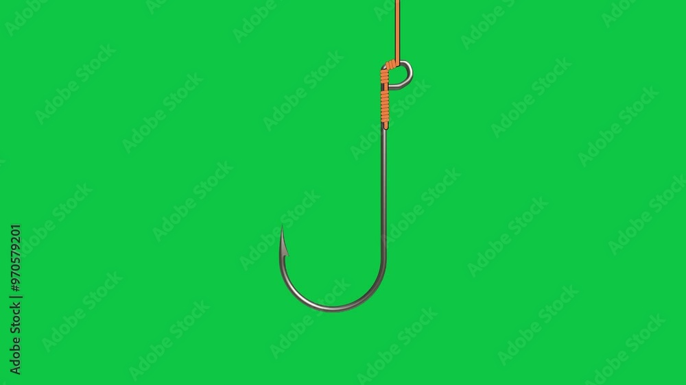 Fishing hook with rope on green screen chroma key background. Fishing hook with rope on green screen chroma key background.