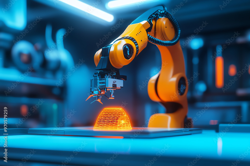 A modern robotic arm working in a futuristic lab environment, showcasing precision and advanced technology. A modern robotic arm working in a futuristic lab environment, showcasing precision and advanced technology.