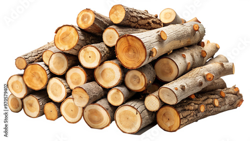  Pile of Cut Logs on White Background .AI GENERATED