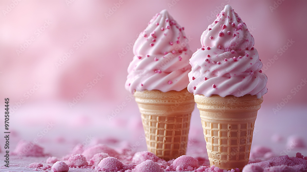 “Two Ice Cream Cones with Pink and White Colors on a Pastel Background”
“Two Ice Cream Cones with Pink and White Colors on a Pastel Background”