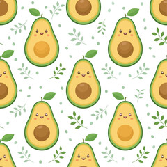 Acrylglasbilder Küchenmuster Niedliche Avocados Muster auf Weiß  © Srinoun