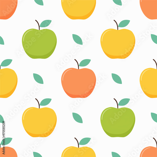 Seamless pattern of cute Apple, white background