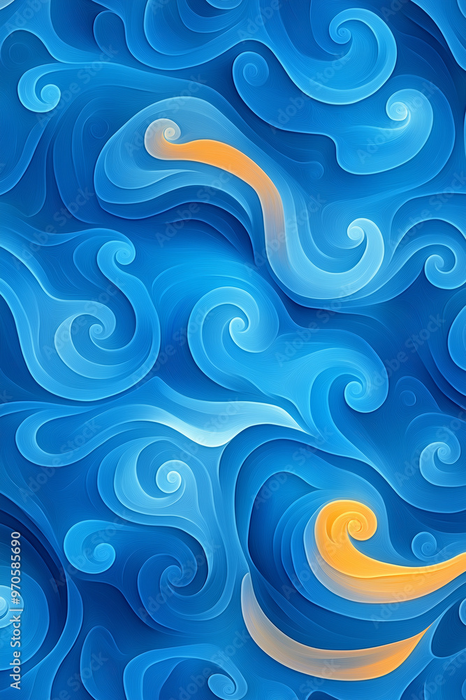 Fototapeta premium blue modern backdrop. abstract blue swirling wave pattern background with orange accents. creative wallpaper