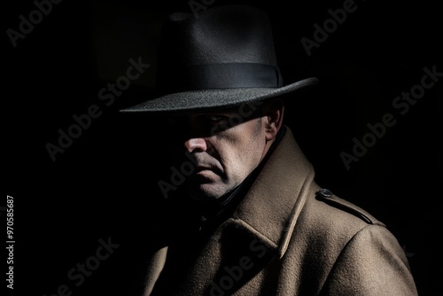 A Mysterious Man dressed in a Fedora hat and a stylish Trench Coat, creating intrigue