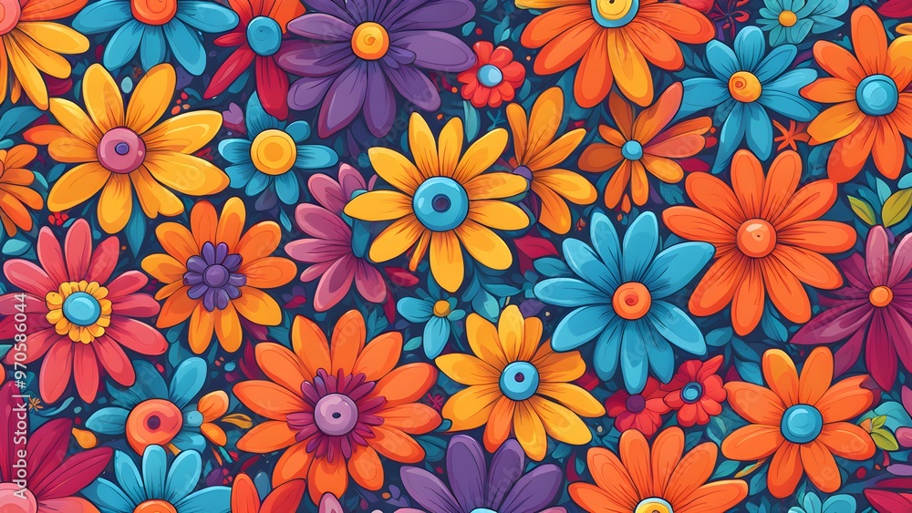 Colorful cartoon flower seamless pattern. Colorful cartoon flower seamless pattern.