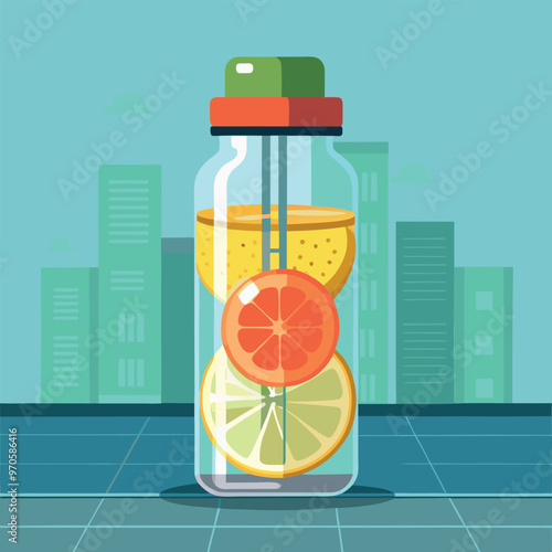 Adobe Illustrator Artwork water bottle that includes a fruit infuser insert.