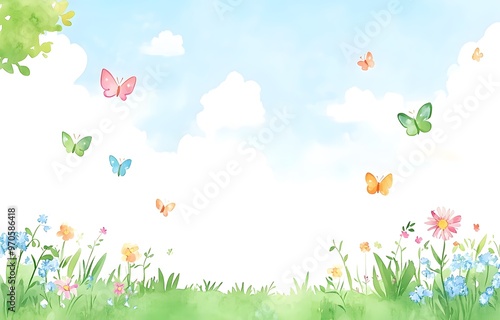 Watercolor Butterflies and Flowers