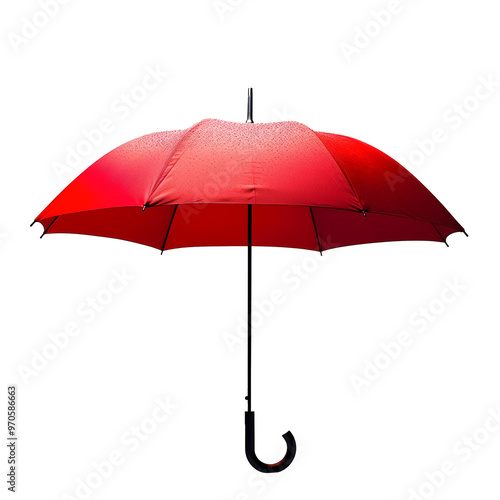 Red umbrella with water drops in the top, isolated, transparent background, png