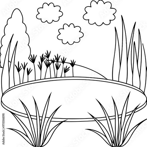 pond meadow garden outline coloring book page line art drawing photo