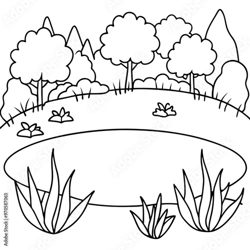 pond meadow garden outline coloring book page line art drawing photo