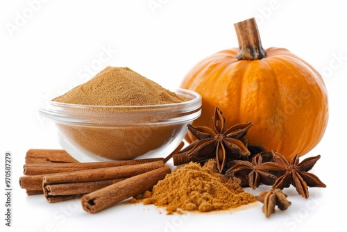 A fresh Pumpkin pie spice and Pumpkin pie spice Power isolated on white