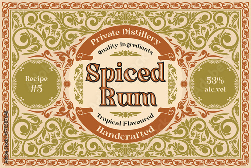 Spiced Rum - ornate vintage decorative label