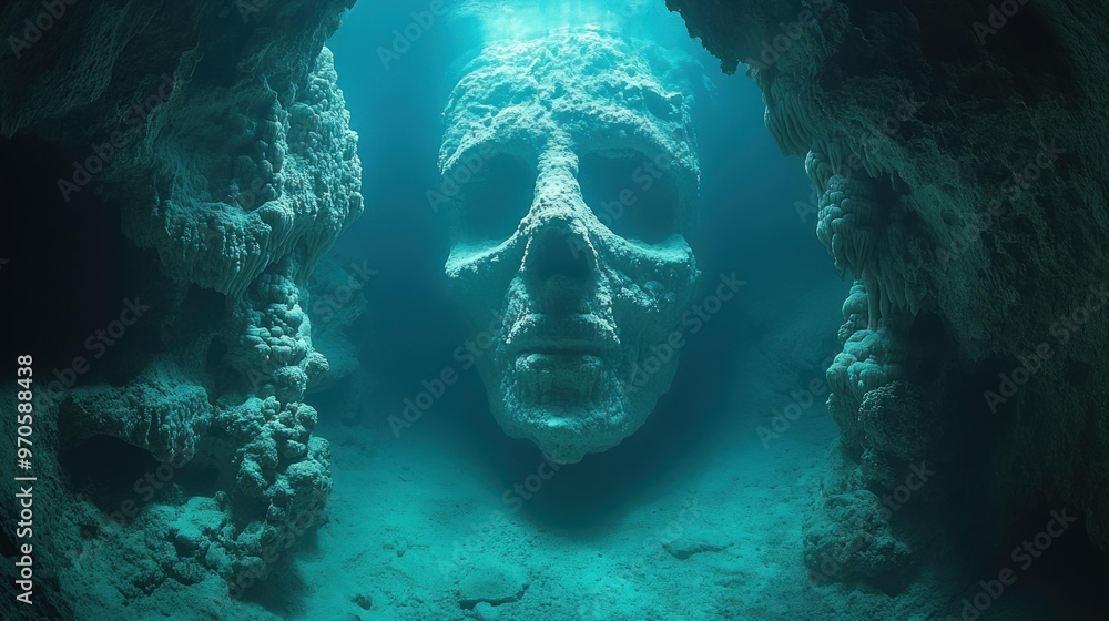 Underwater Stone Face Sculpture Underwater Stone Face Sculpture
