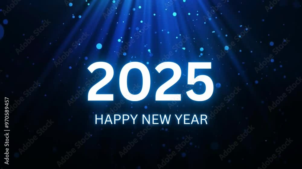 Happy new year 2025 animation. Congratulations New Year 2025, blue numbers, blue particles, 2025 Happy new year 2025 animation. Congratulations New Year 2025, blue numbers, blue particles, 2025