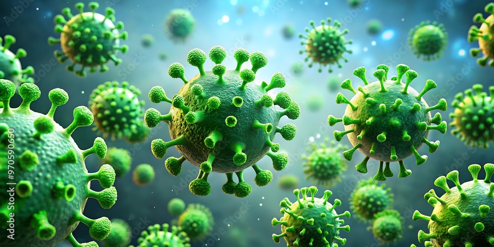 a bunch of green viral covid cells flying in a human body a bunch of green viral covid cells flying in a human body
