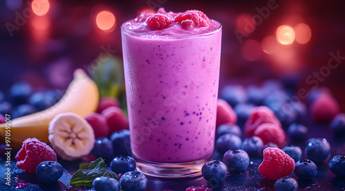 “Vibrant and Colorful Smoothie Made with Blueberries and Strawberries” 