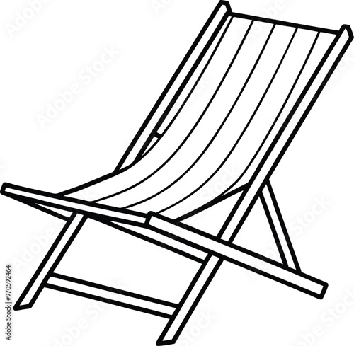 Modern beach chair logo icon line art vector illustration showcasing minimalist summer comfort