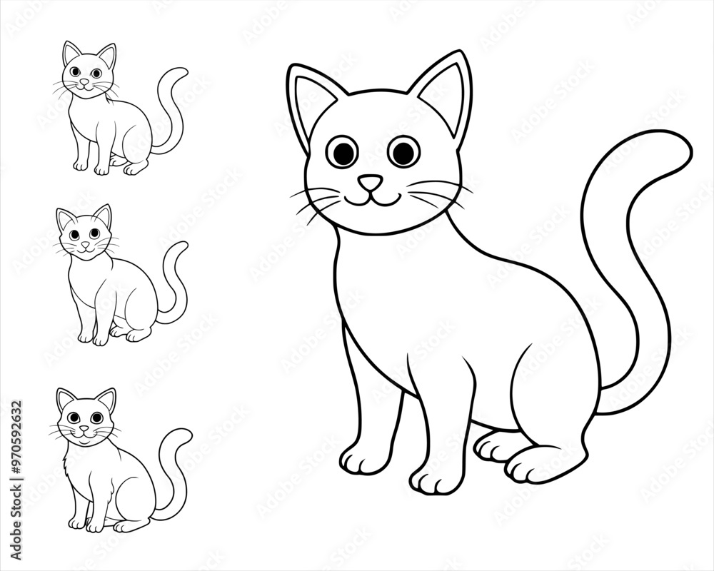 Cat drawing. cat coloring page. cat sitting set. Adobe vector drawing. EPS 10. Cat drawing. cat coloring page. cat sitting set. Adobe vector drawing. EPS 10.