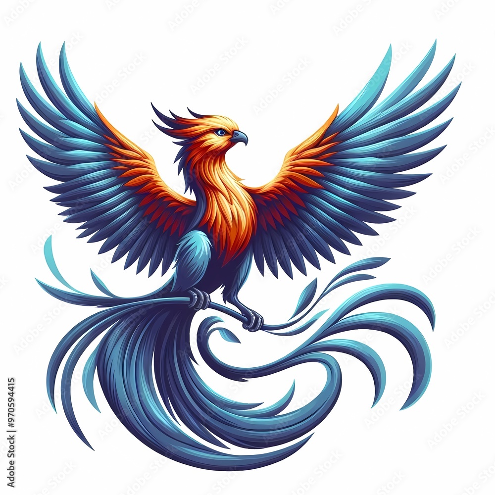 Fototapeta premium Beautiful Fire Phoenix bird flying vector illustration isolated on a white background