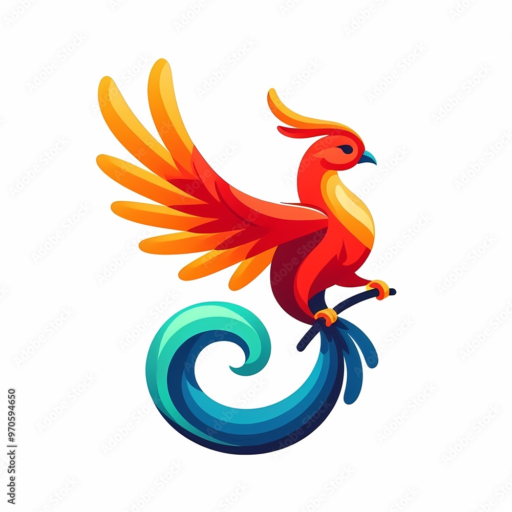 Fototapeta premium Beautiful Fire Phoenix bird flying vector illustration isolated on a white background