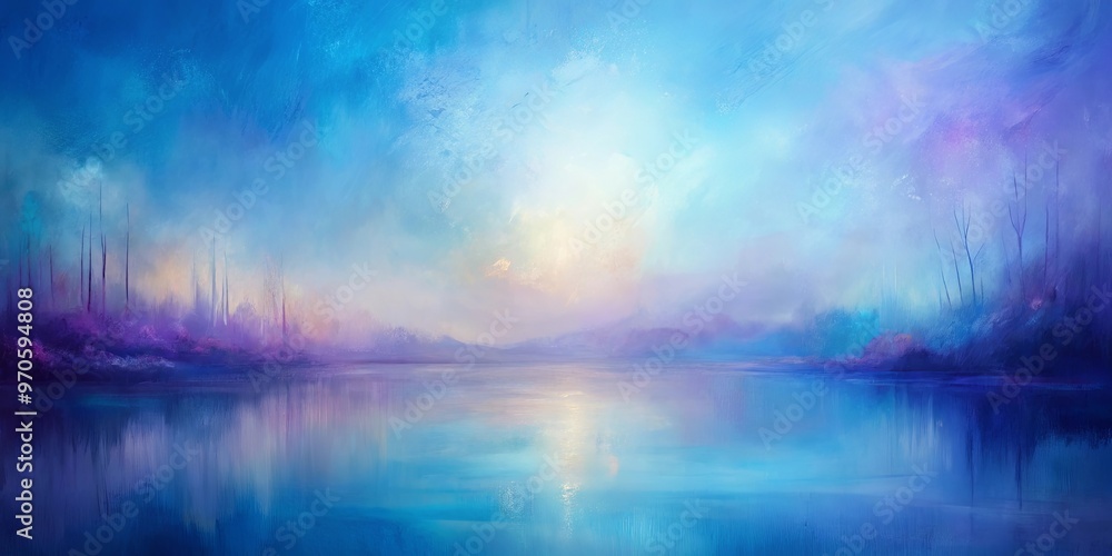 Fototapeta premium Tranquil and serene abstract painting with smooth brush strokes in calming blues and lavenders, emitting a soft glow