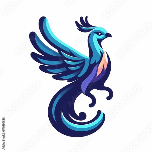 Beautiful Fire Phoenix bird flying vector illustration isolated on a white background