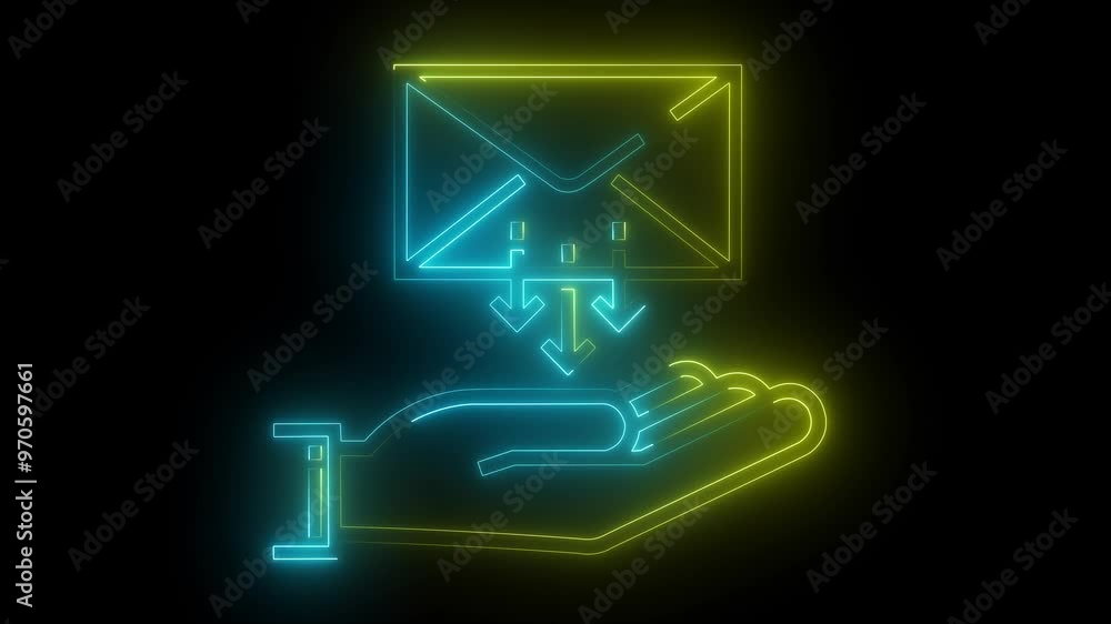 glowing neon hand message icon on black background glowing neon hand message icon on black background