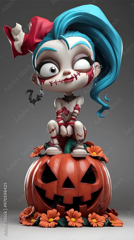 3D Render of a Cute Zombie Girl Sitting on a Jack-O-Lantern for Halloween 3D Render of a Cute Zombie Girl Sitting on a Jack-O-Lantern for Halloween