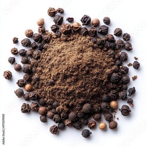 Black Pepper Powder on white background photo