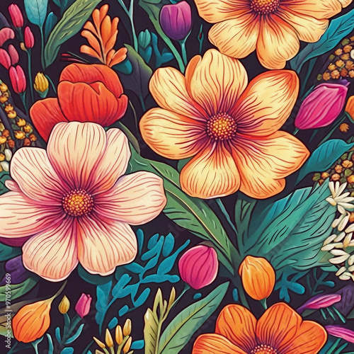 Wallpaper Mural colorful flower illustration background Torontodigital.ca