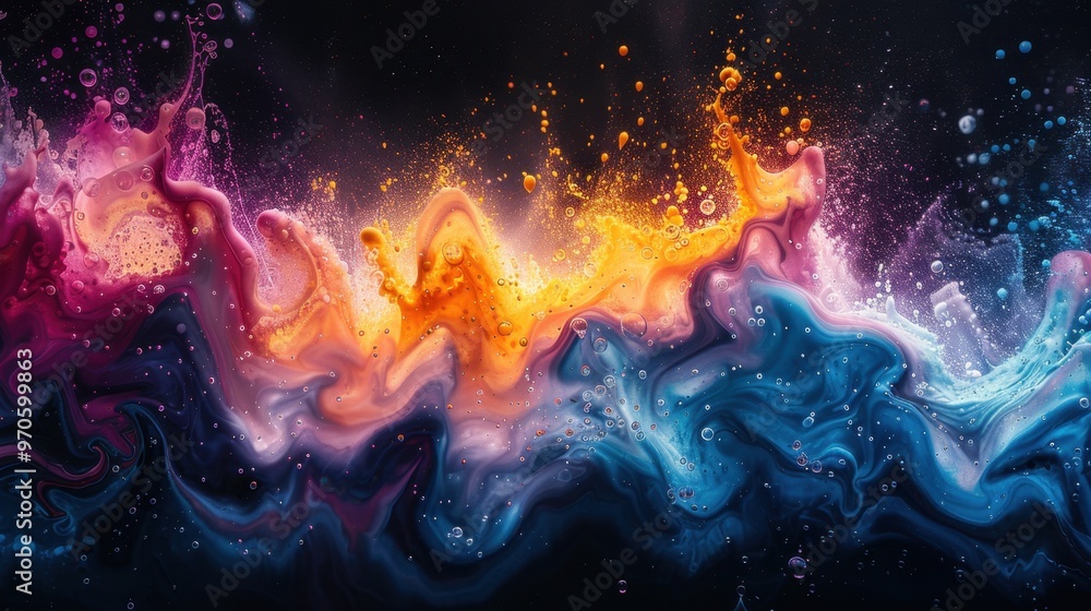 Abstract artwork with a sense of depth and dimension, achieved through the skillful use of flicking, dripping and splashing paint. Abstract artwork with a sense of depth and dimension, achieved through the skillful use of flicking, dripping and splashing paint.